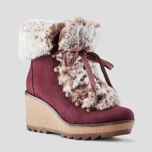 Cougar Fur Wedge Boots Penelope Wine 6 red burgandy